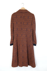1970S Collared Patterned Dress - Brown L