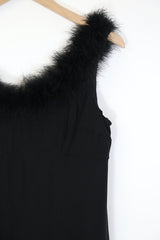 1960S Marabou Trim Evening Dress - Black XS