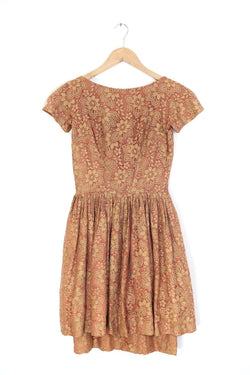 1950S Lace Peplum Dress - Brown XS