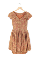 1950S Lace Peplum Dress - Brown XS