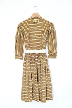 1950S Polka Dot Tea Dress - Brown XS