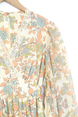 1970S Statement Sleeve Floral Maxi Dress - Cream S