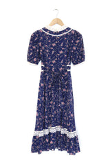 1970S Gunne Sax Style Floral Midi Dress - Blue S
