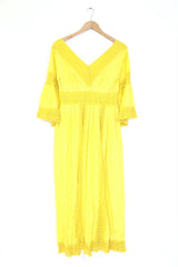 1970S Flute Sleeve Crochet Maxi Dress - Yellow S
