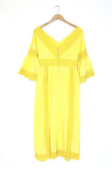 1970S Flute Sleeve Crochet Maxi Dress - Yellow S