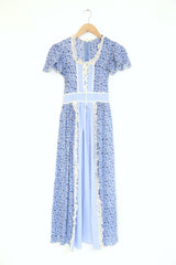 1980S Floral Maxi Prairie Dress - Blue S