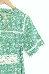 1970S Floral Tea Dress - Green M