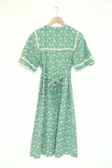 1970S Floral Tea Dress - Green M