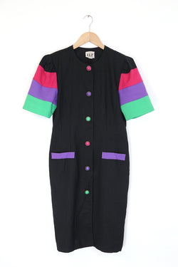 1980S Colour Block Pencil Dress - Black M