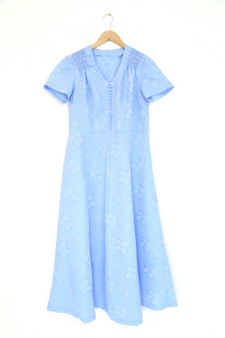 1970S Floral Tea Dress - Blue L