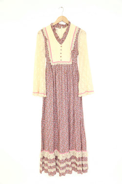 1970S Floral Prairie Maxi Dress - Multi XS