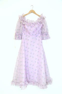 1980S Floral Evening Dress - Purple M